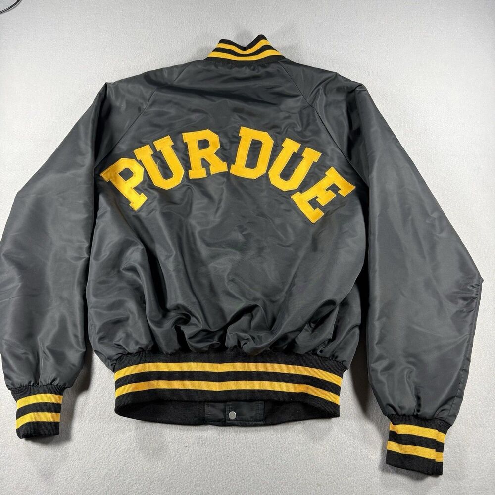Purdue Boilermakers Vintage Satin Snap Jacket Men L Made USA MVP NCAA Black Gold
